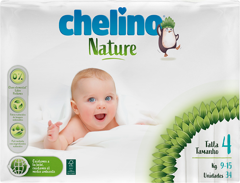 CAJA PAÑALES CHELINO NATURE T-4 ( 9-15 KG)204 UDS.
